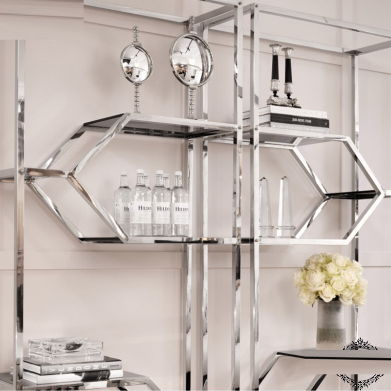 Kệ trang tri inox mạ PVD kinh cuờng lực nha phố